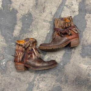 A.S.98 Vintage Brown Distressed Leather Fringe Ankle Boots